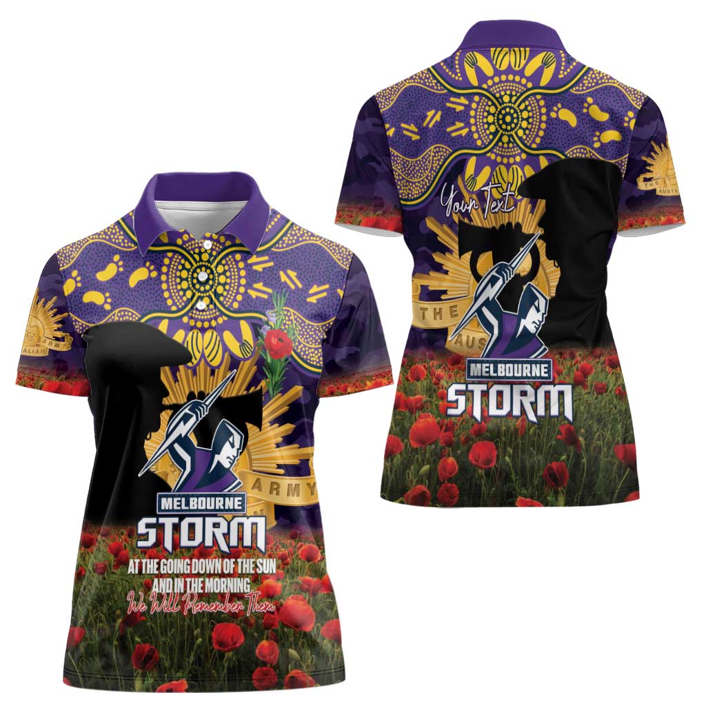 Personalised Melbourne Storm Rugby ANZAC Day Women Polo Shirt Last Post Poppy We Will Remember Them