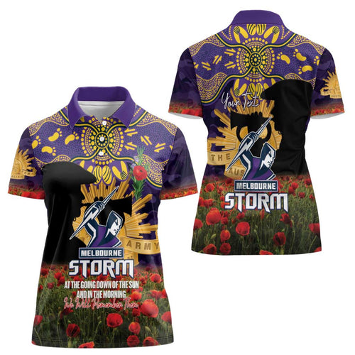 Personalised Melbourne Storm Rugby ANZAC Day Women Polo Shirt Last Post Poppy We Will Remember Them