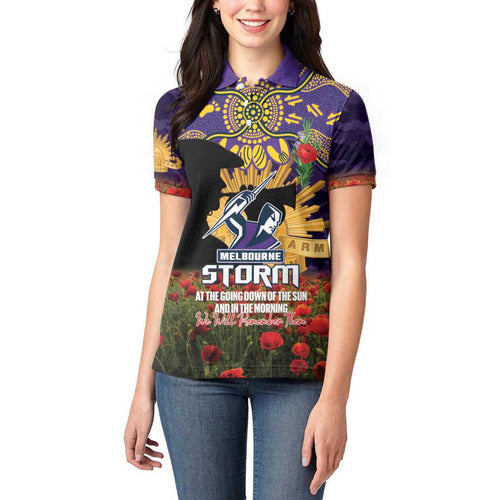 Personalised Melbourne Storm Rugby ANZAC Day Women Polo Shirt Last Post Poppy We Will Remember Them