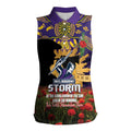 Personalised Melbourne Storm Rugby ANZAC Day Women Sleeveless Polo Shirt Last Post Poppy We Will Remember Them