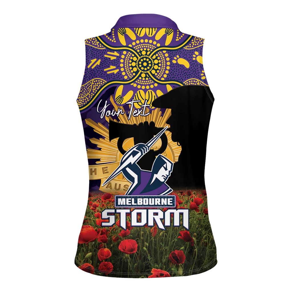 Personalised Melbourne Storm Rugby ANZAC Day Women Sleeveless Polo Shirt Last Post Poppy We Will Remember Them