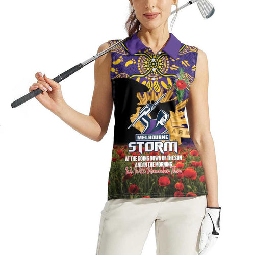 Personalised Melbourne Storm Rugby ANZAC Day Women Sleeveless Polo Shirt Last Post Poppy We Will Remember Them