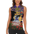 Personalised Melbourne Storm Rugby ANZAC Day Women Sleeveless Polo Shirt Last Post Poppy We Will Remember Them