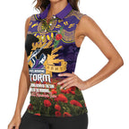 Personalised Melbourne Storm Rugby ANZAC Day Women Sleeveless Polo Shirt Last Post Poppy We Will Remember Them