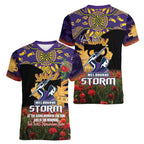 Personalised Melbourne Storm Rugby ANZAC Day Women V-Neck T-Shirt Last Post Poppy We Will Remember Them