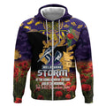 Personalised Melbourne Storm Rugby ANZAC Day Zip Hoodie Last Post Poppy We Will Remember Them
