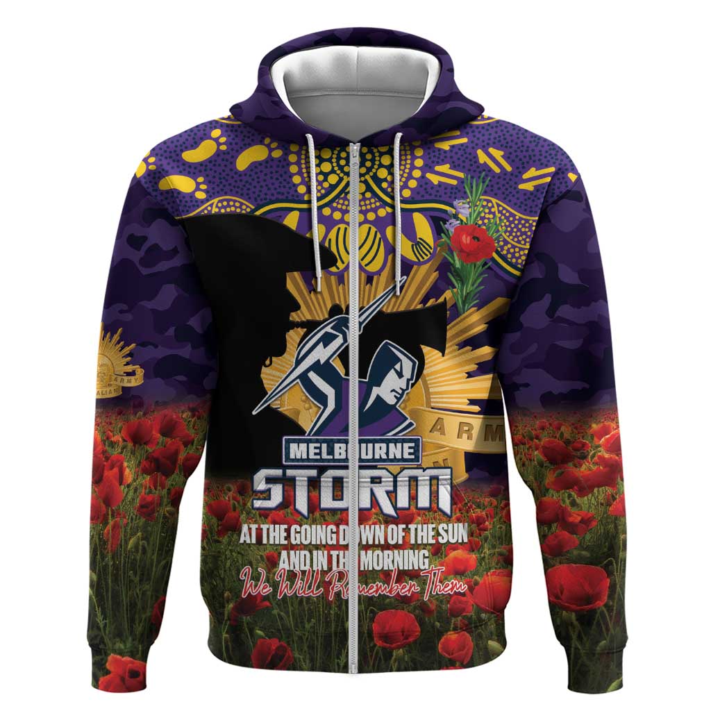 Personalised Melbourne Storm Rugby ANZAC Day Zip Hoodie Last Post Poppy We Will Remember Them