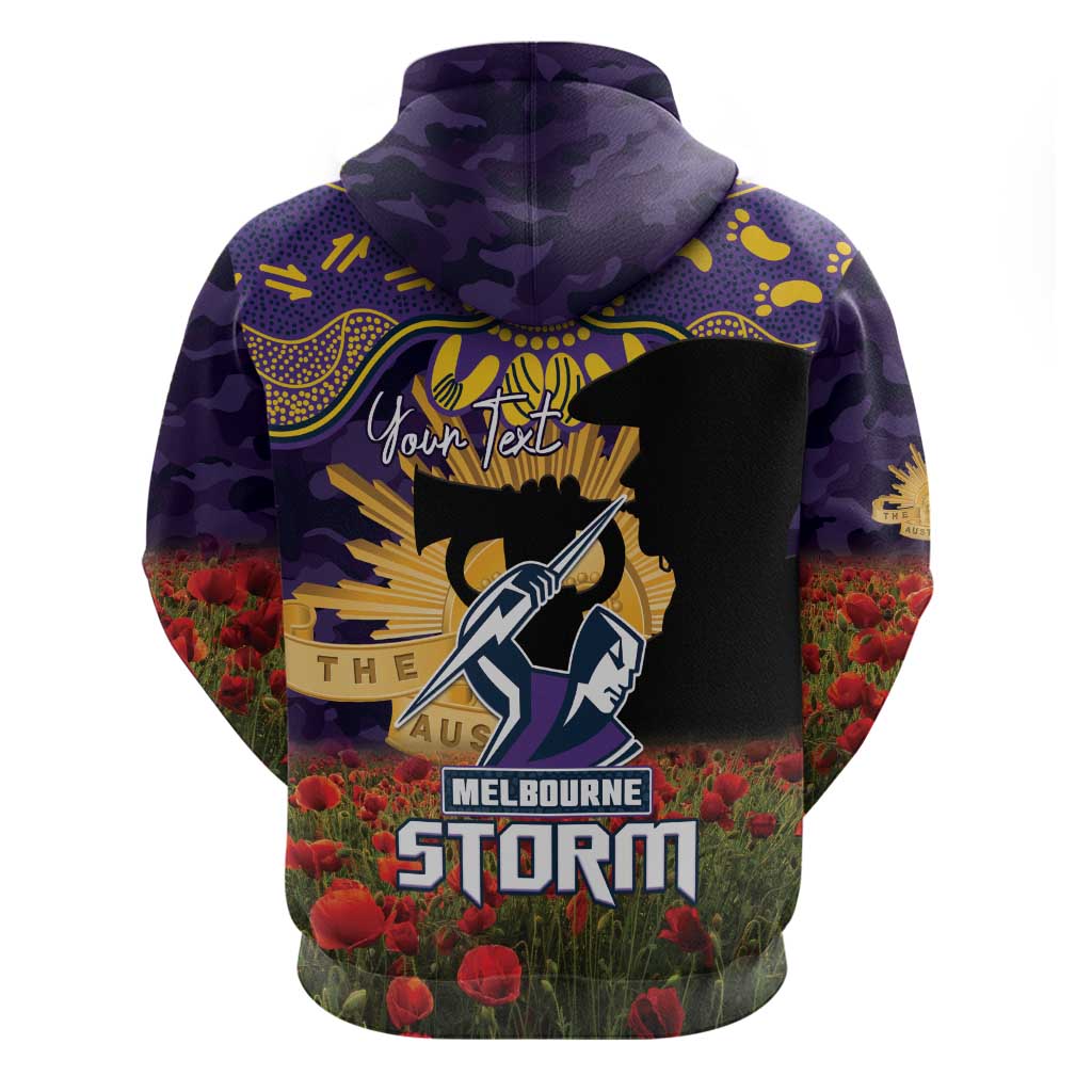 Personalised Melbourne Storm Rugby ANZAC Day Zip Hoodie Last Post Poppy We Will Remember Them
