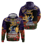 Personalised Melbourne Storm Rugby ANZAC Day Zip Hoodie Last Post Poppy We Will Remember Them