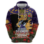 Personalised Melbourne Storm Rugby ANZAC Day Zip Hoodie Last Post Poppy We Will Remember Them
