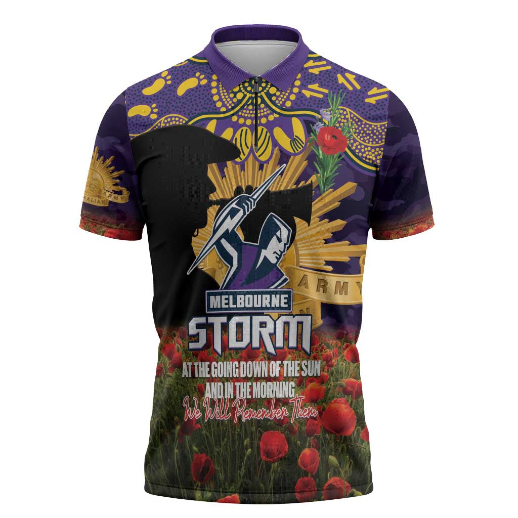 Personalised Melbourne Storm Rugby ANZAC Day Zipper Polo Shirt Last Post Poppy We Will Remember Them