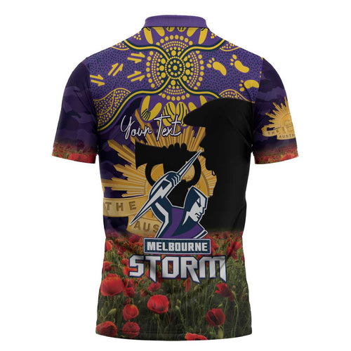 Personalised Melbourne Storm Rugby ANZAC Day Zipper Polo Shirt Last Post Poppy We Will Remember Them