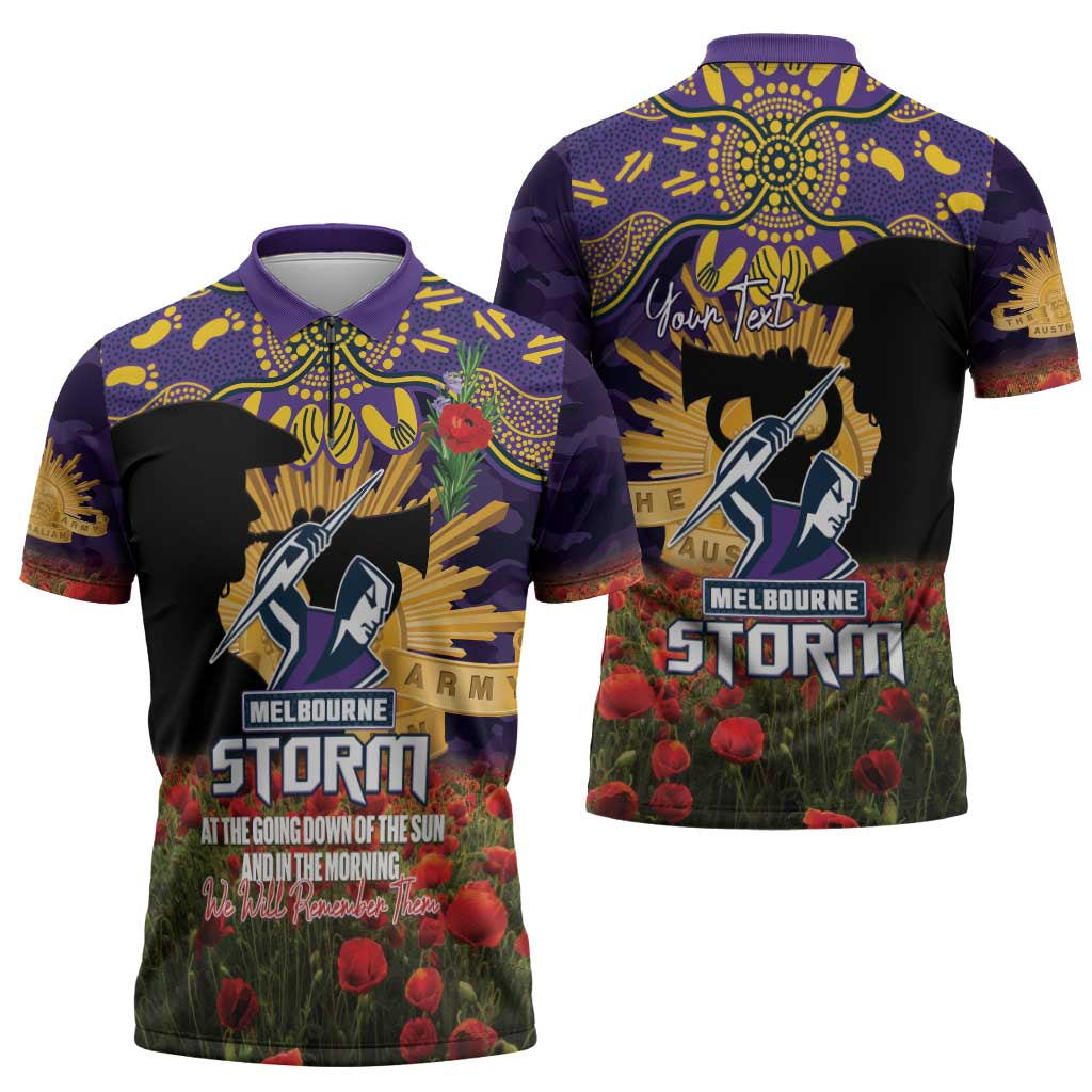 Personalised Melbourne Storm Rugby ANZAC Day Zipper Polo Shirt Last Post Poppy We Will Remember Them