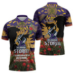 Personalised Melbourne Storm Rugby ANZAC Day Zipper Polo Shirt Last Post Poppy We Will Remember Them