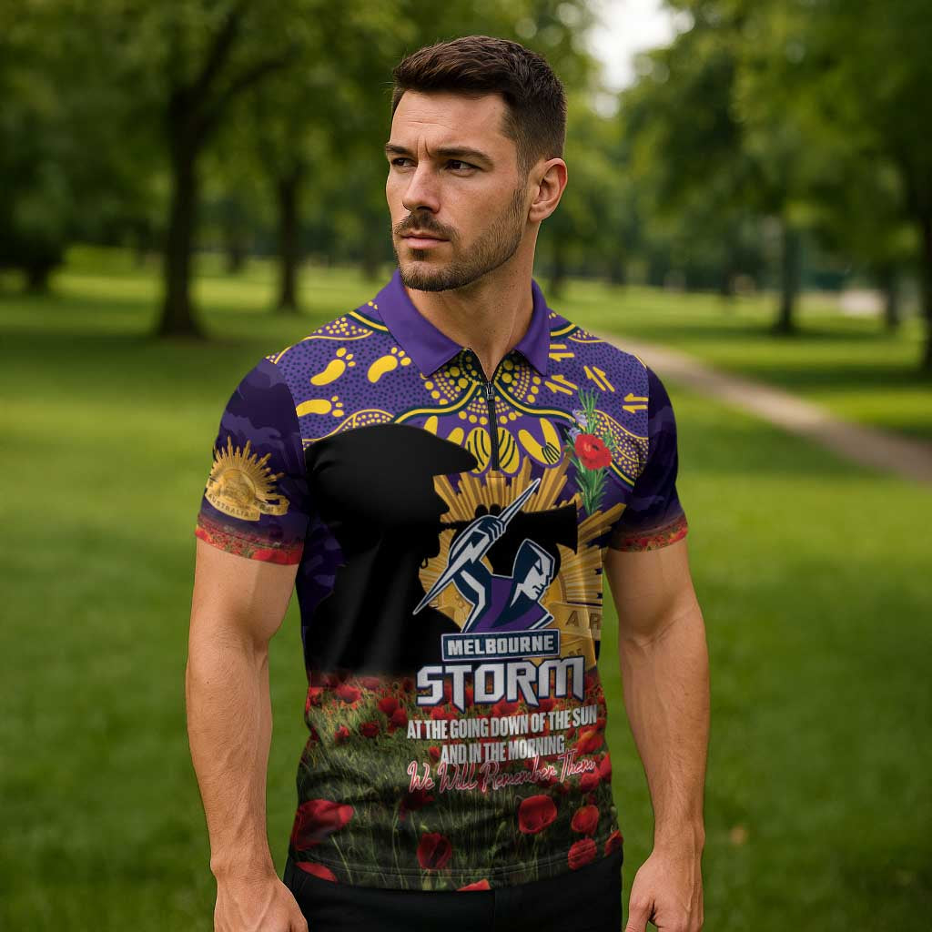 Personalised Melbourne Storm Rugby ANZAC Day Zipper Polo Shirt Last Post Poppy We Will Remember Them