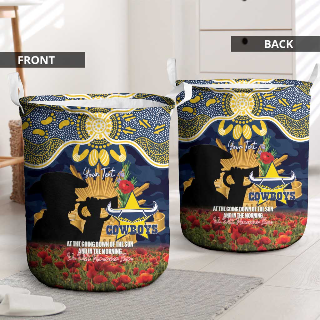 Personalised Cowboys Rugby ANZAC Day Laundry Basket Last Post Poppy We Will Remember Them