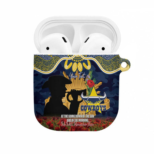 Personalised Cowboys Rugby ANZAC Day AirPods Case Last Post Poppy We Will Remember Them