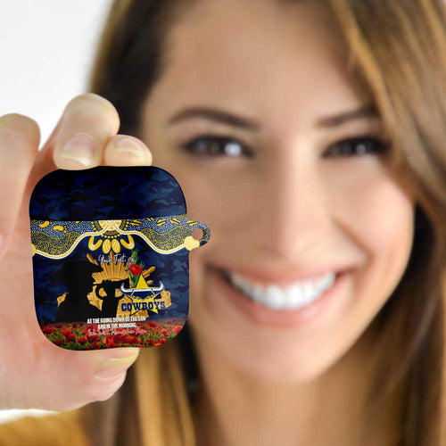 Personalised Cowboys Rugby ANZAC Day AirPods Case Last Post Poppy We Will Remember Them