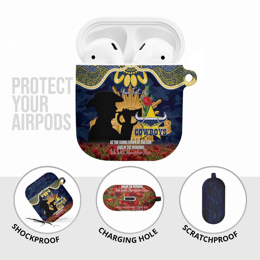 Personalised Cowboys Rugby ANZAC Day AirPods Case Last Post Poppy We Will Remember Them