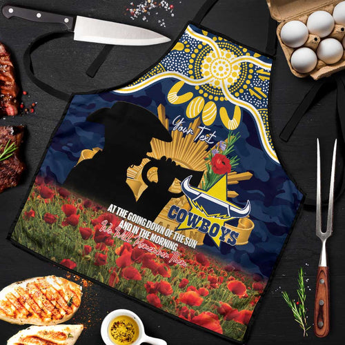 Personalised Cowboys Rugby ANZAC Day Apron Last Post Poppy We Will Remember Them