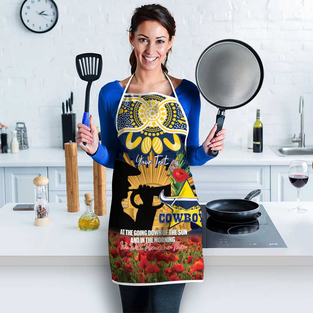 Personalised Cowboys Rugby ANZAC Day Apron Last Post Poppy We Will Remember Them