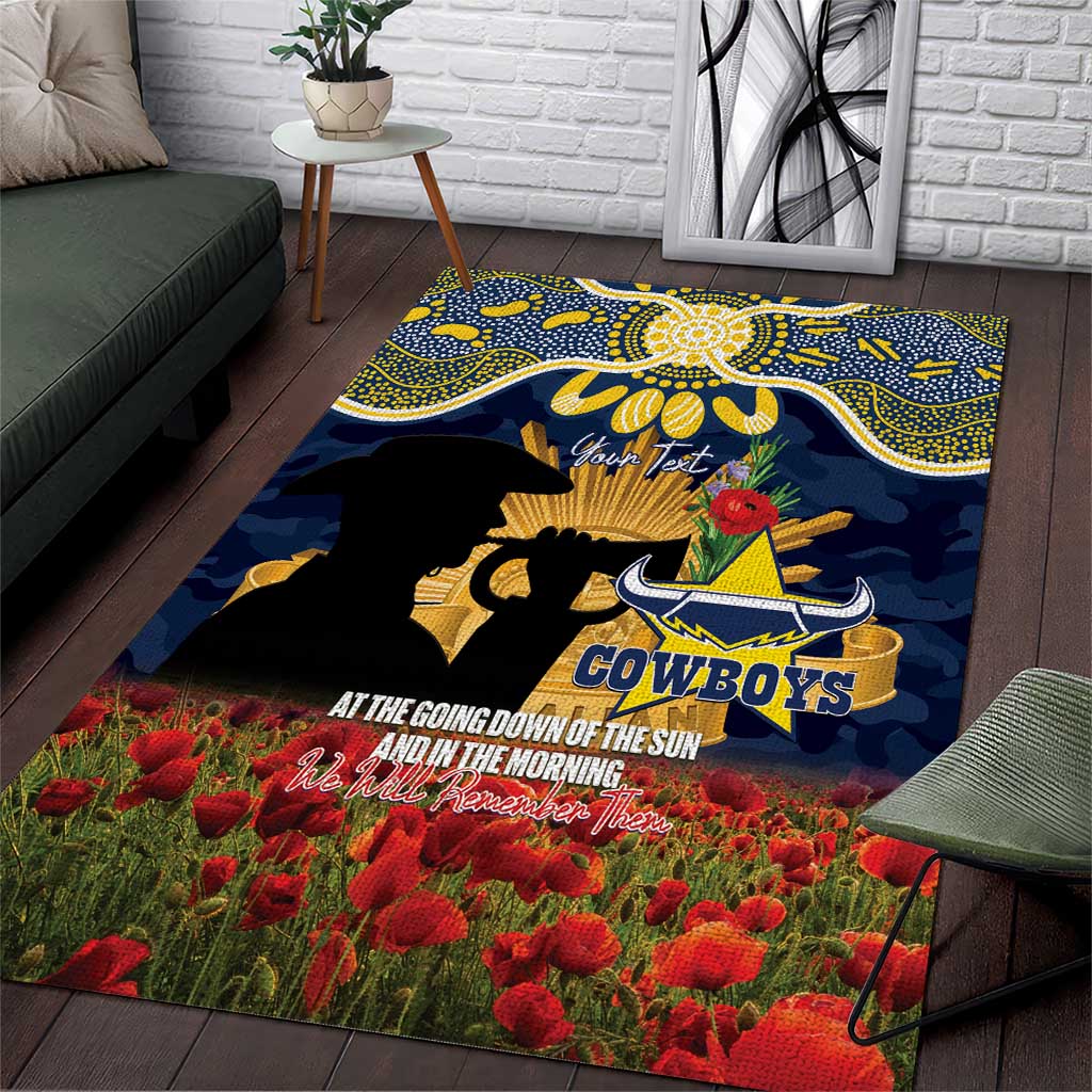 Personalised Cowboys Rugby ANZAC Day Area Rug Last Post Poppy We Will Remember Them