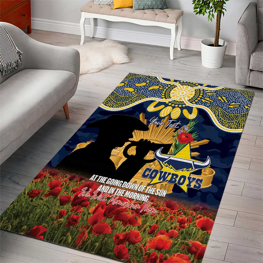 Personalised Cowboys Rugby ANZAC Day Area Rug Last Post Poppy We Will Remember Them