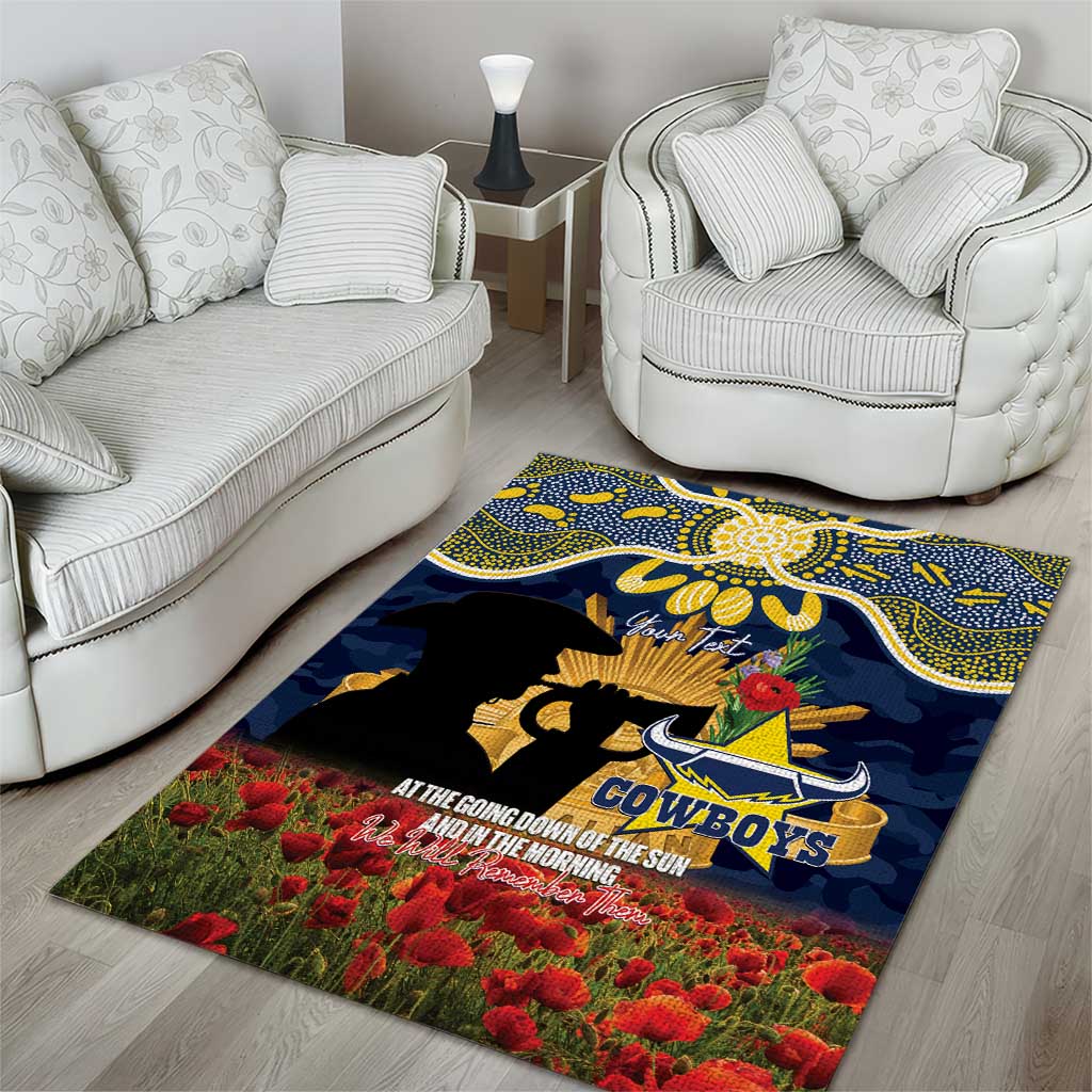 Personalised Cowboys Rugby ANZAC Day Area Rug Last Post Poppy We Will Remember Them
