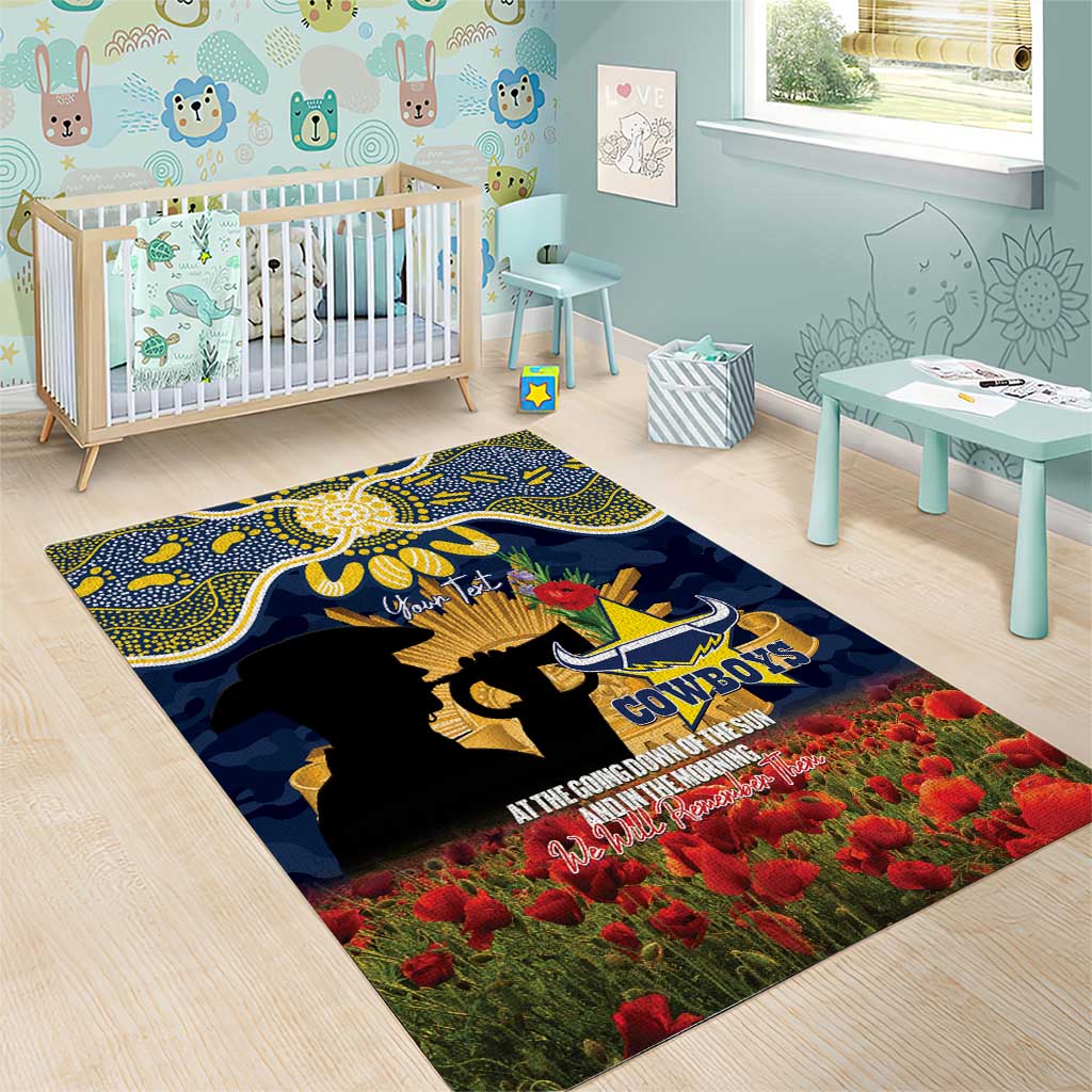 Personalised Cowboys Rugby ANZAC Day Area Rug Last Post Poppy We Will Remember Them