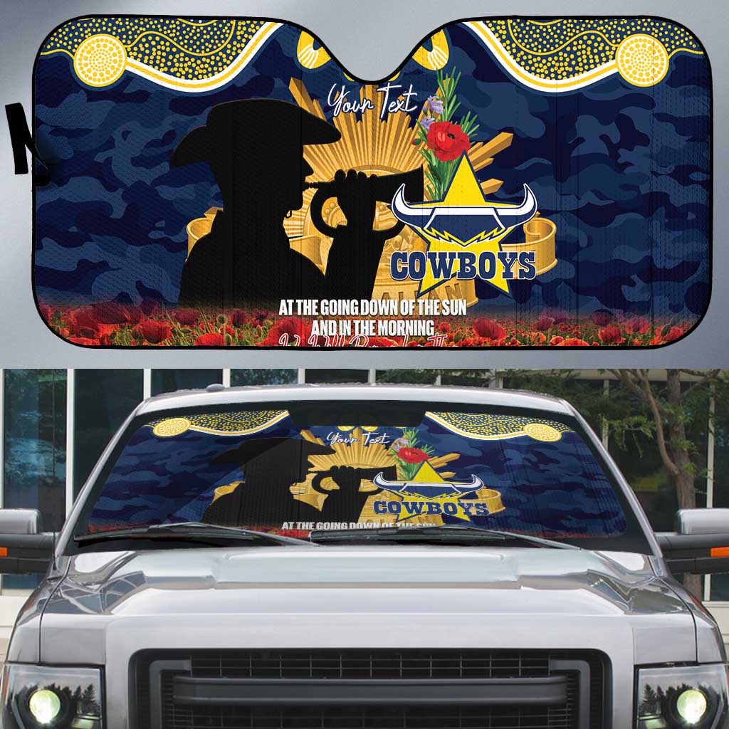 Personalised Cowboys Rugby ANZAC Day Auto Sun Shade Last Post Poppy We Will Remember Them