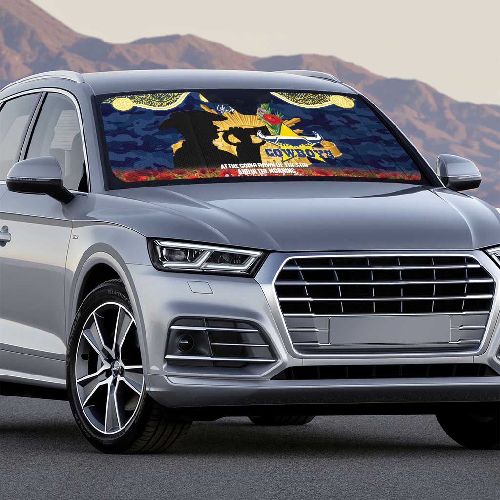 Personalised Cowboys Rugby ANZAC Day Auto Sun Shade Last Post Poppy We Will Remember Them