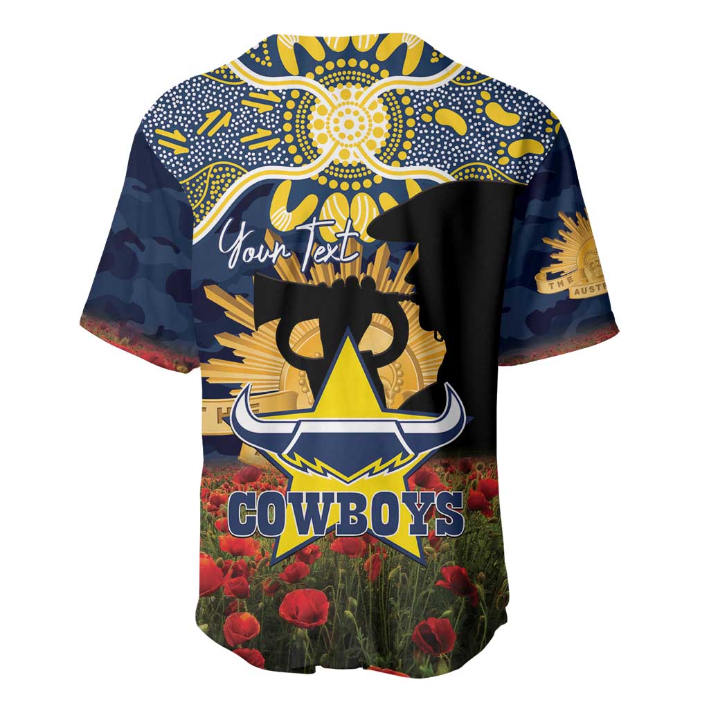 Personalised Cowboys Rugby ANZAC Day Baseball Jersey Last Post Poppy We Will Remember Them