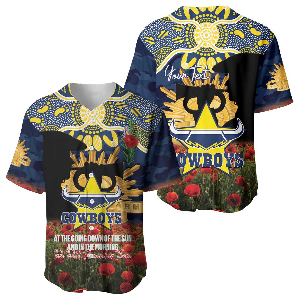 Personalised Cowboys Rugby ANZAC Day Baseball Jersey Last Post Poppy We Will Remember Them