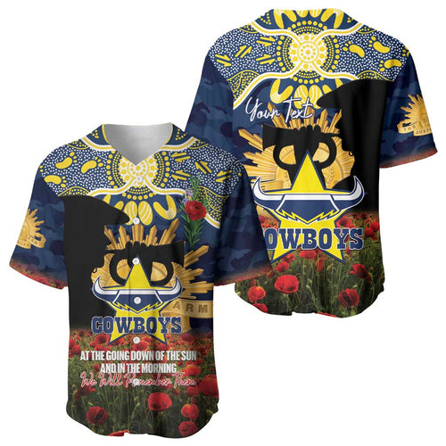 Personalised Cowboys Rugby ANZAC Day Baseball Jersey Last Post Poppy We Will Remember Them