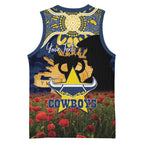 Personalised Cowboys Rugby ANZAC Day Basketball Jersey Last Post Poppy We Will Remember Them