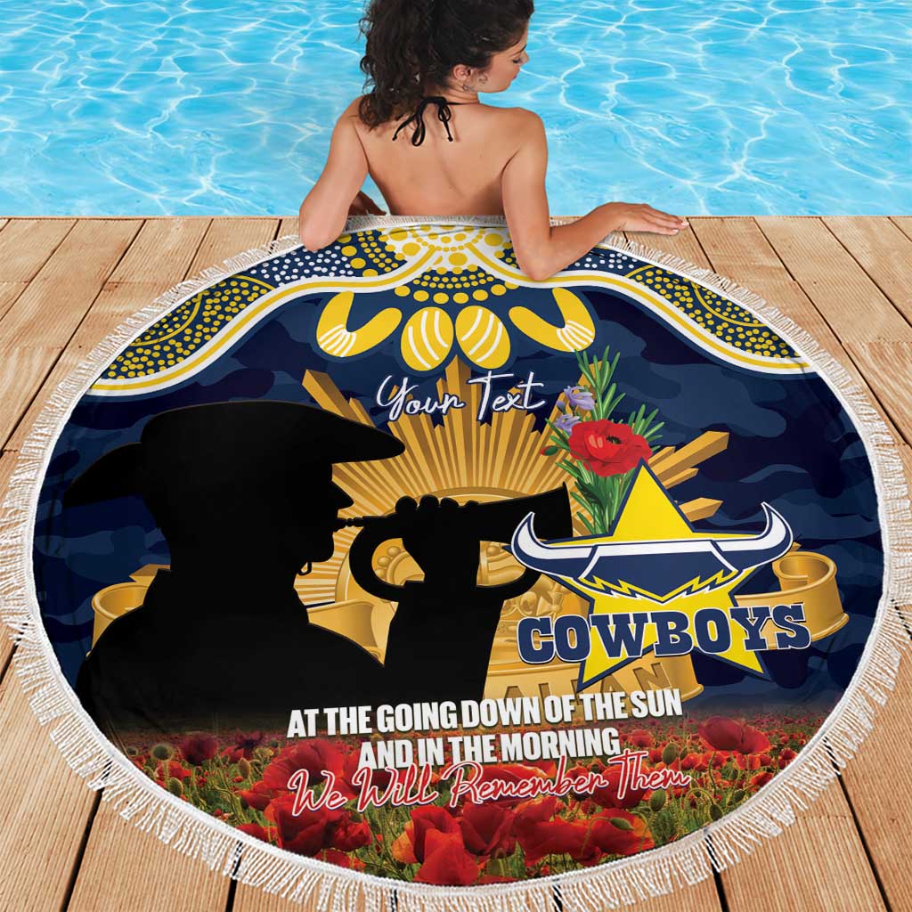 Personalised Cowboys Rugby ANZAC Day Beach Blanket Last Post Poppy We Will Remember Them
