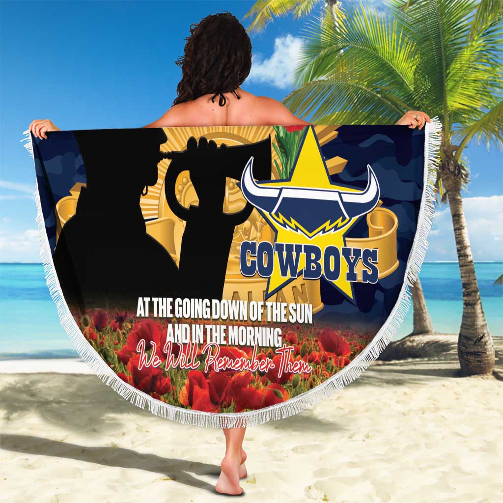 Personalised Cowboys Rugby ANZAC Day Beach Blanket Last Post Poppy We Will Remember Them