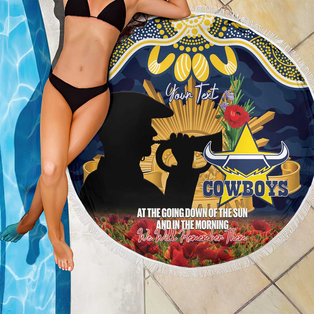 Personalised Cowboys Rugby ANZAC Day Beach Blanket Last Post Poppy We Will Remember Them