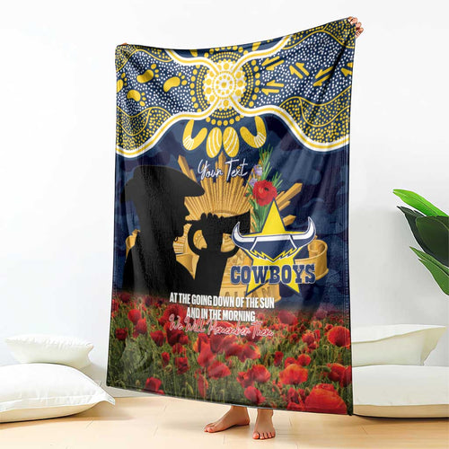 Personalised Cowboys Rugby ANZAC Day Blanket Last Post Poppy We Will Remember Them