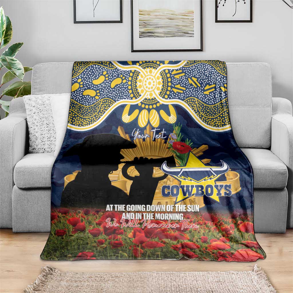 Personalised Cowboys Rugby ANZAC Day Blanket Last Post Poppy We Will Remember Them
