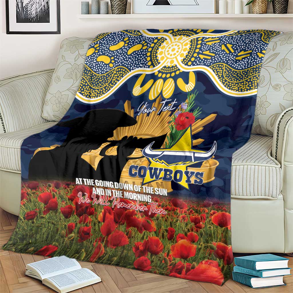 Personalised Cowboys Rugby ANZAC Day Blanket Last Post Poppy We Will Remember Them