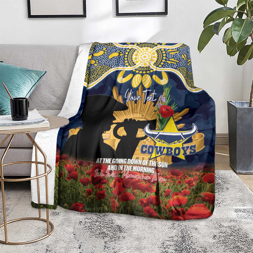 Personalised Cowboys Rugby ANZAC Day Blanket Last Post Poppy We Will Remember Them