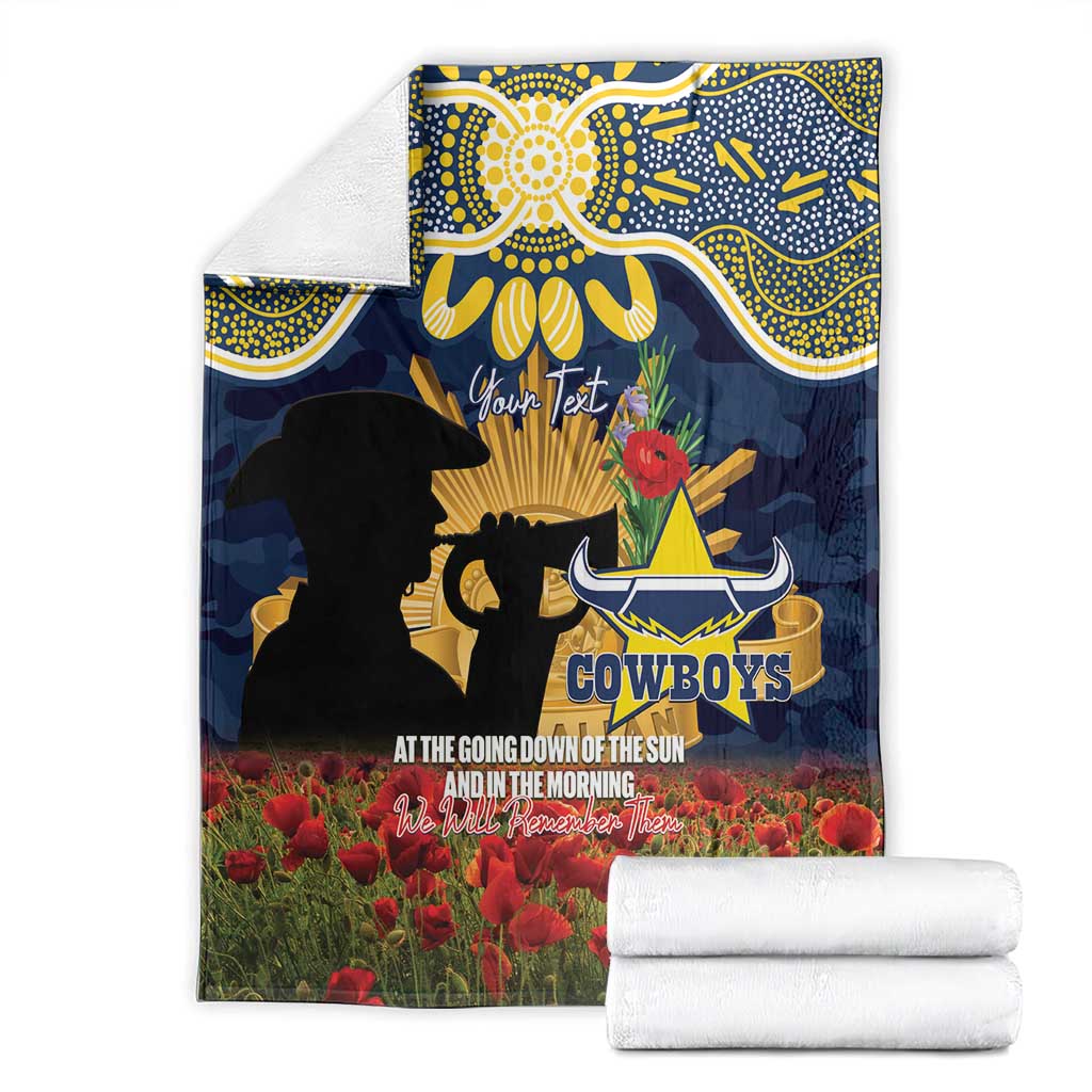Personalised Cowboys Rugby ANZAC Day Blanket Last Post Poppy We Will Remember Them