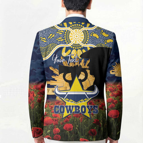 Personalised Cowboys Rugby ANZAC Day Blazer Last Post Poppy We Will Remember Them
