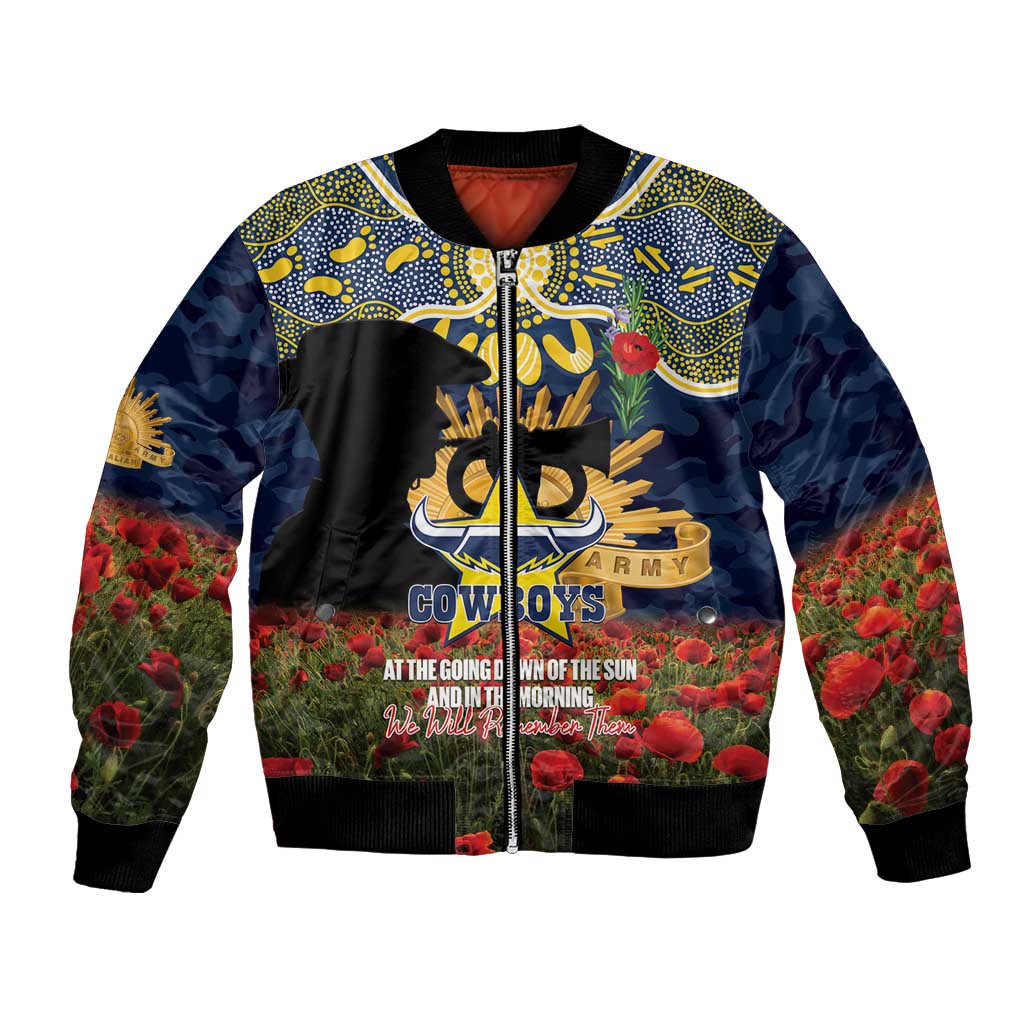 Personalised Cowboys Rugby ANZAC Day Bomber Jacket Last Post Poppy We Will Remember Them