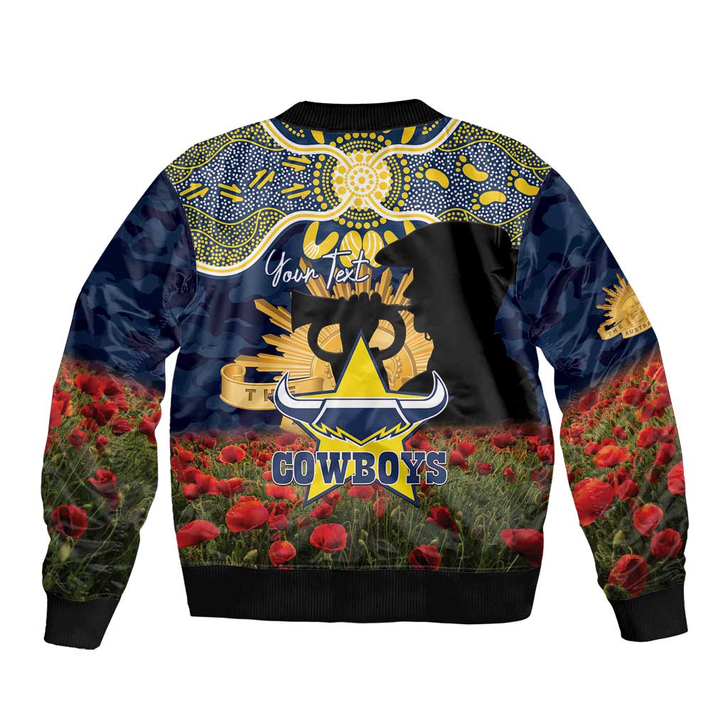 Personalised Cowboys Rugby ANZAC Day Bomber Jacket Last Post Poppy We Will Remember Them