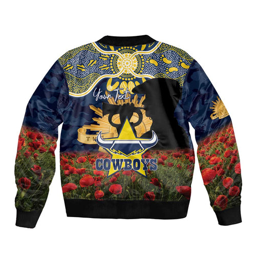 Personalised Cowboys Rugby ANZAC Day Bomber Jacket Last Post Poppy We Will Remember Them