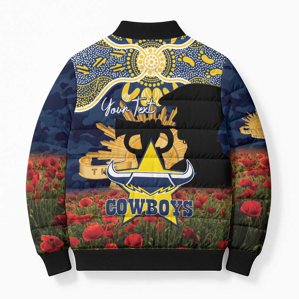 Personalised Cowboys Rugby ANZAC Day Bomber Puffer Jacket Last Post Poppy We Will Remember Them