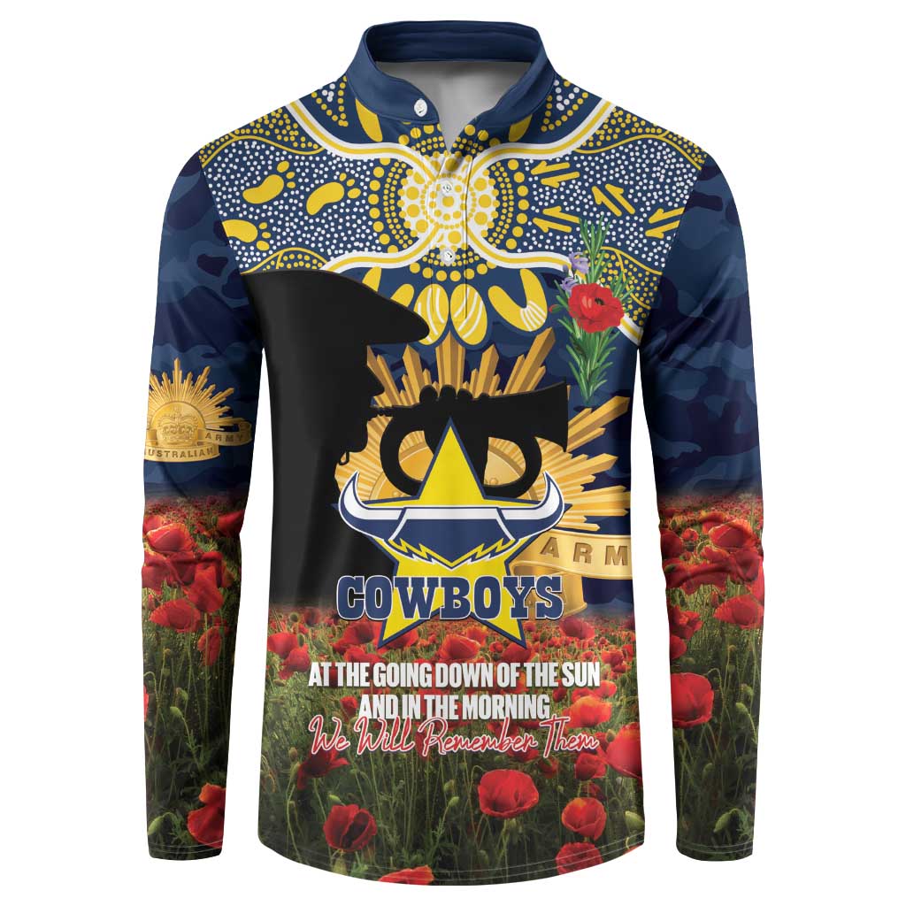 Personalised Cowboys Rugby ANZAC Day Button Sweatshirt Last Post Poppy We Will Remember Them