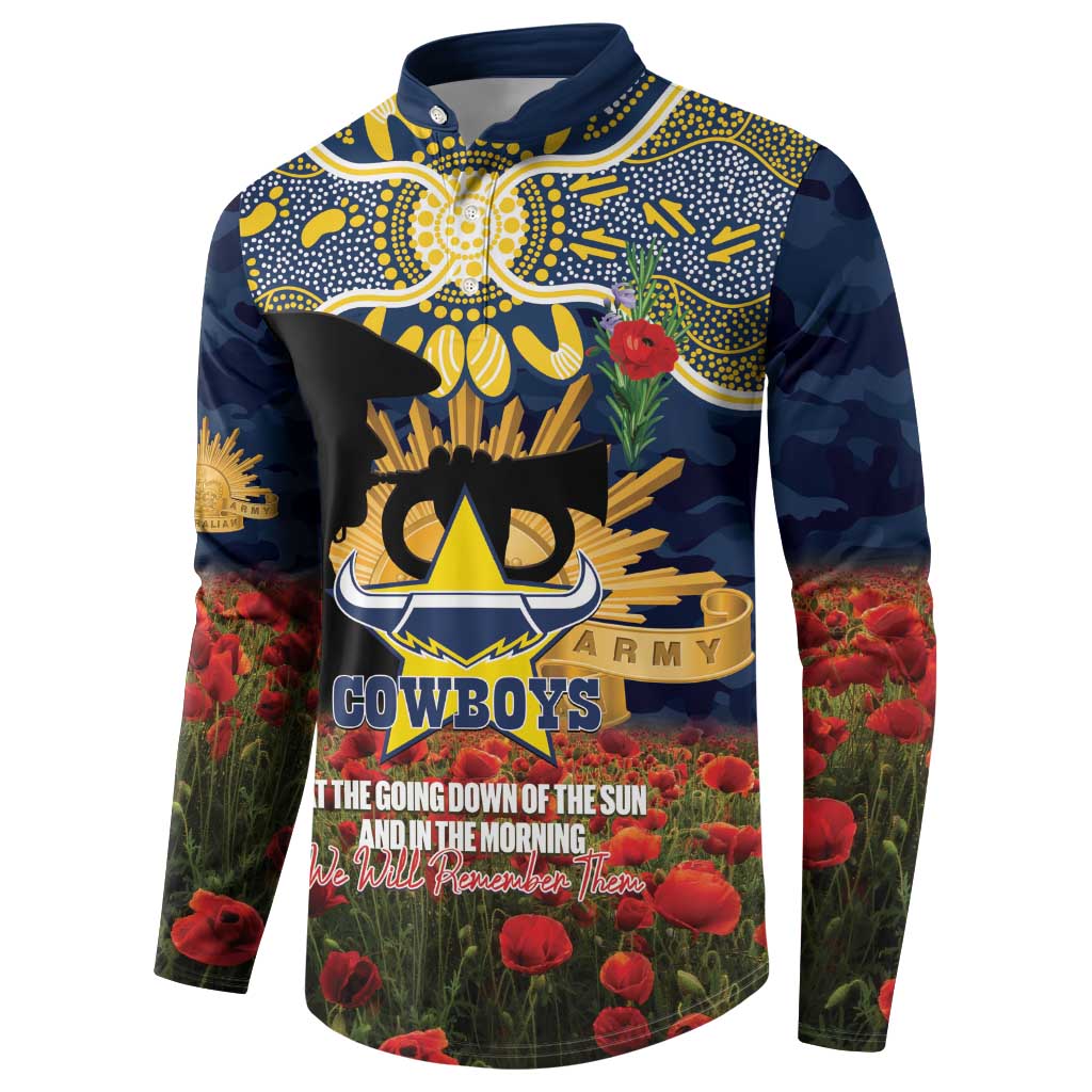 Personalised Cowboys Rugby ANZAC Day Button Sweatshirt Last Post Poppy We Will Remember Them